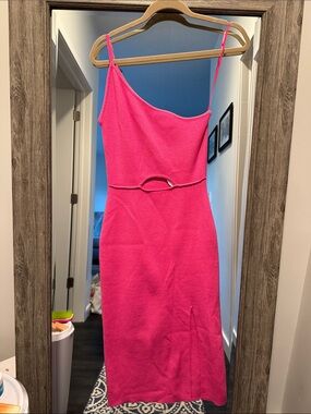Petal & Pup Hot Pink One-Shoulder Midi Dress with Waist Cutout